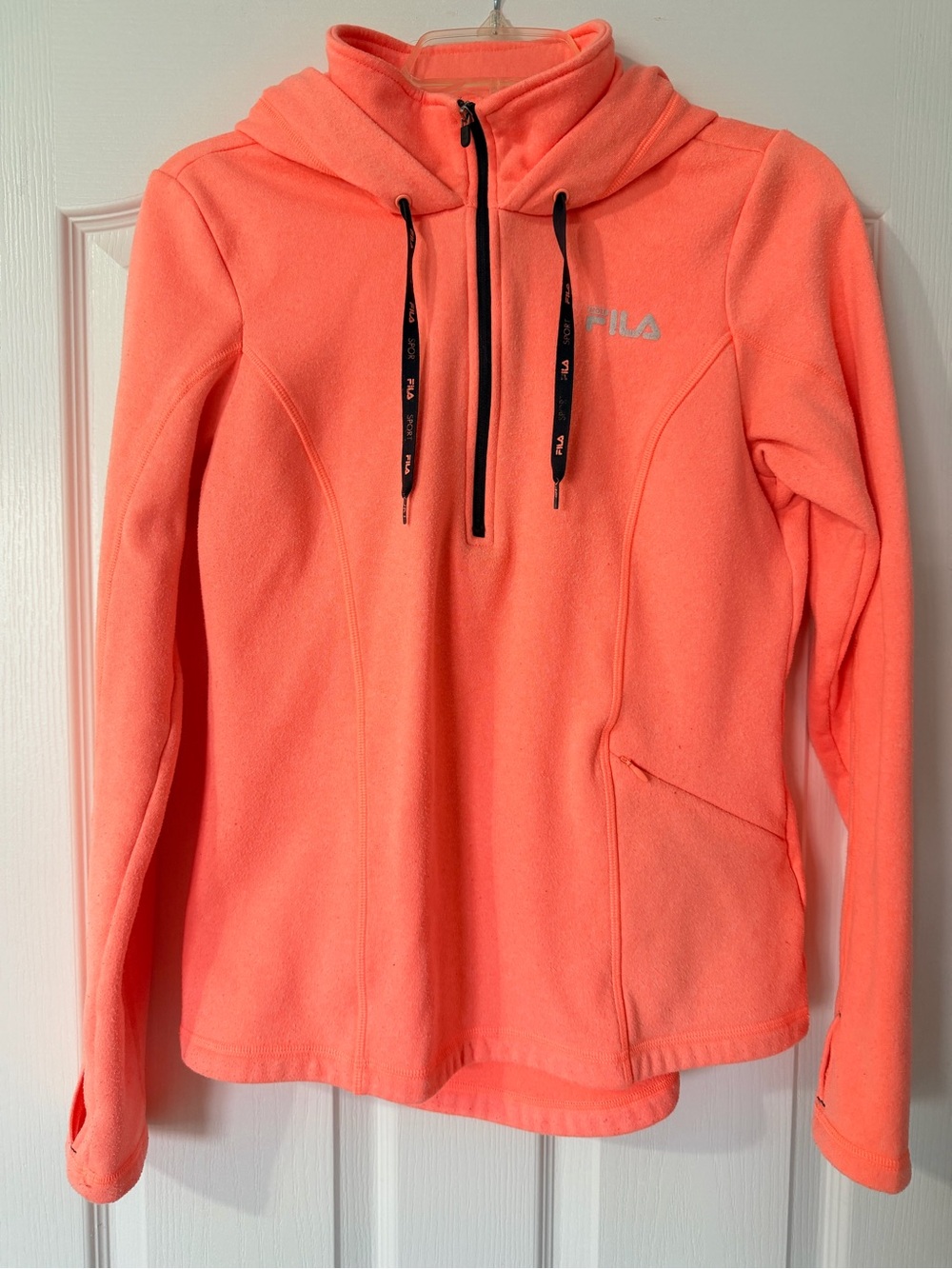 [FILA] Coral Half-Zip Sport Hoodie with Hood, Thumb Holes, & Kangaroo Pocket